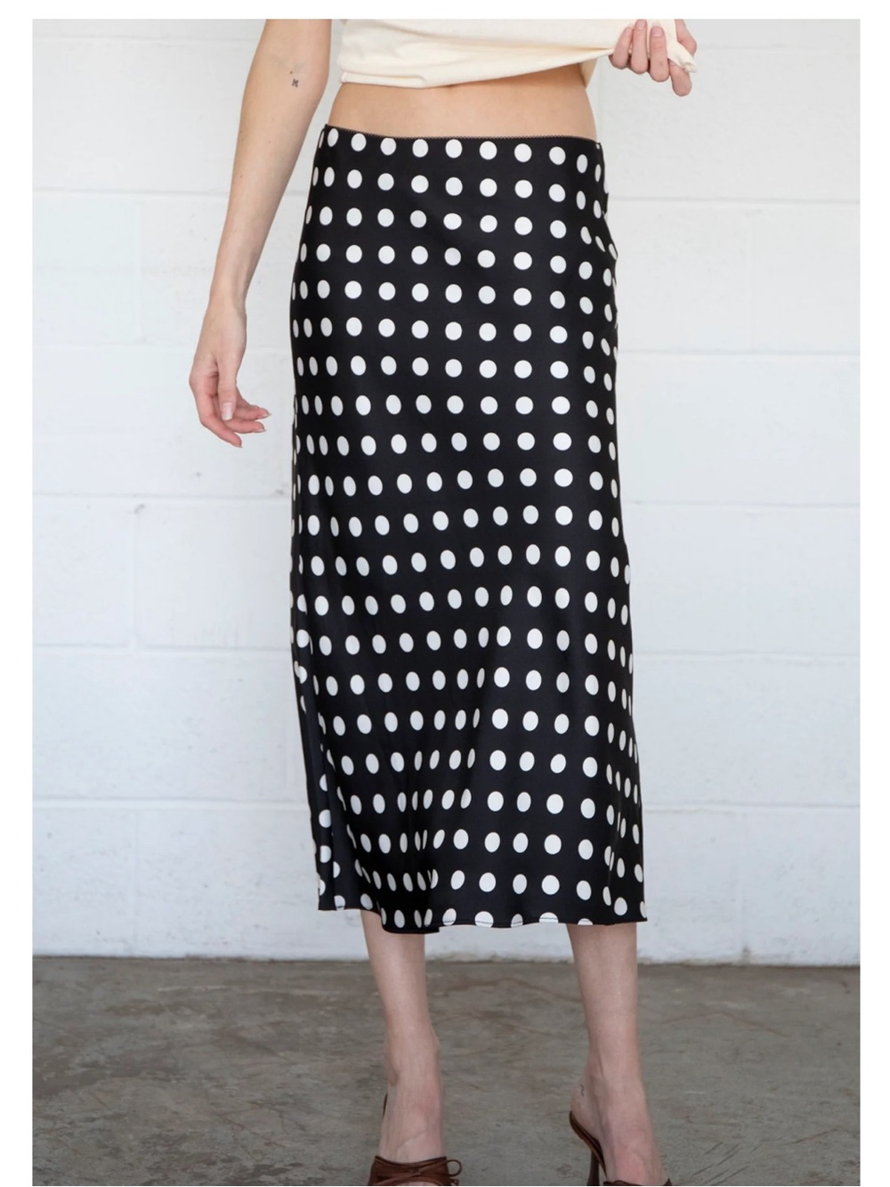 Things Between Black and white Dottie Midi Skirt
